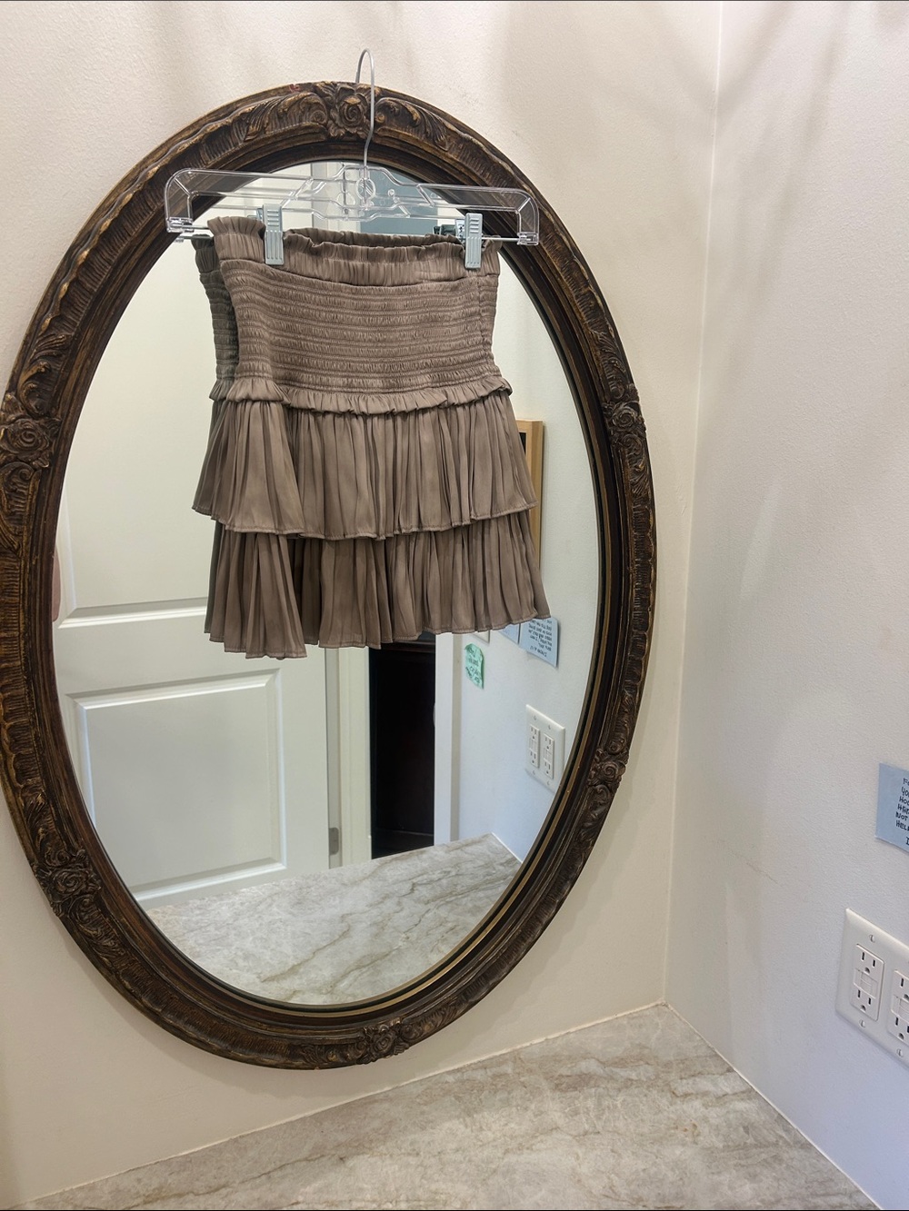 The Reset Taupe Tiered Smocked Mini Skirt